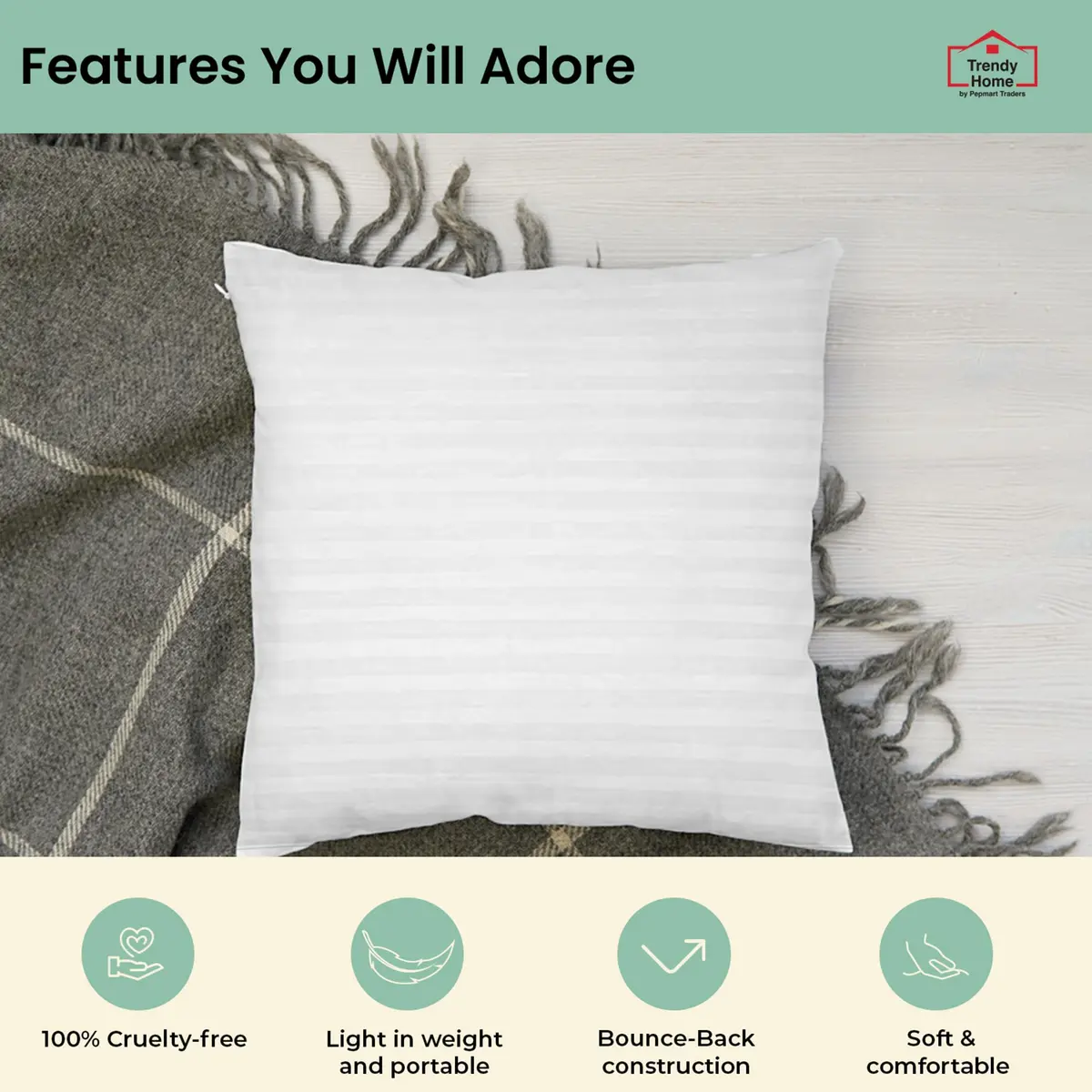 Trendy Home 18x18 Throw Pillow Insert (Set of 2, White) Hypoallergenic, Durable & Machine Washable (70-120 chars) - view 5