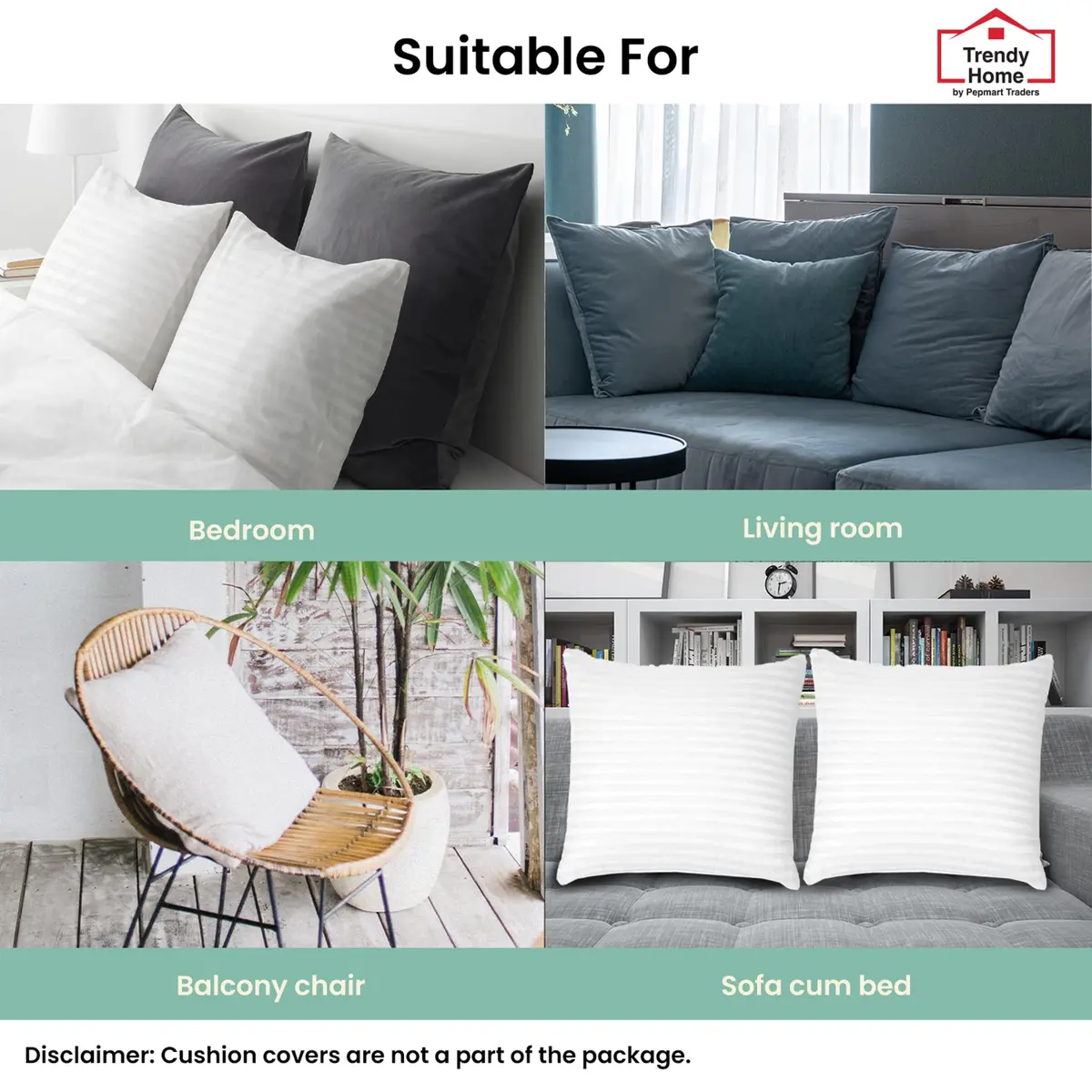 Trendy Home 18x18 Throw Pillow Insert (Set of 2, White) Hypoallergenic, Durable & Machine Washable (70-120 chars) - view 7