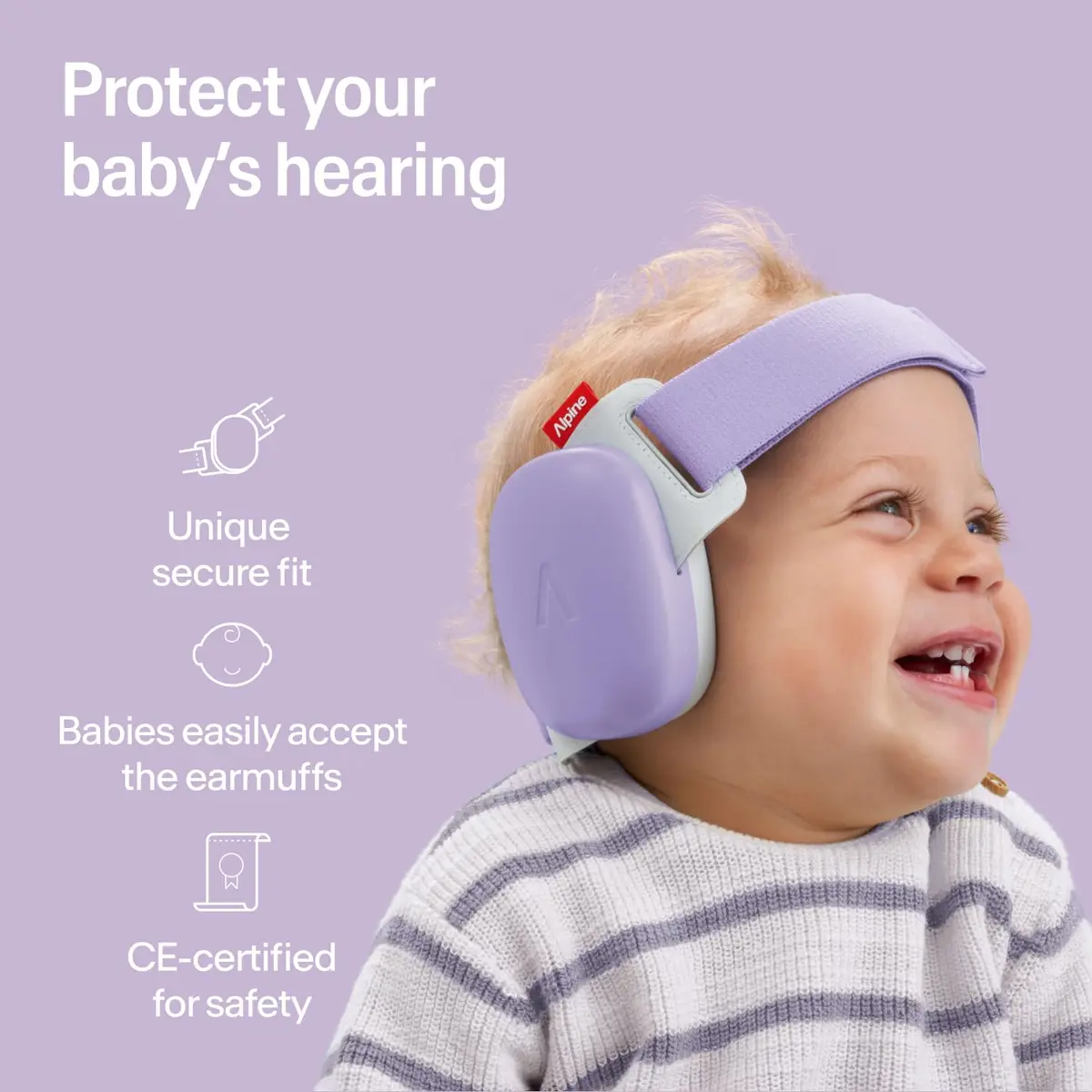 Alpine Hearing Protection Muffy Baby Ear Muffs Noise Reduction | Baby & Toddler Ear Defenders, 24dB, CE & ANSI Certified, Adjustable Headband (up to 4 years) - view 2
