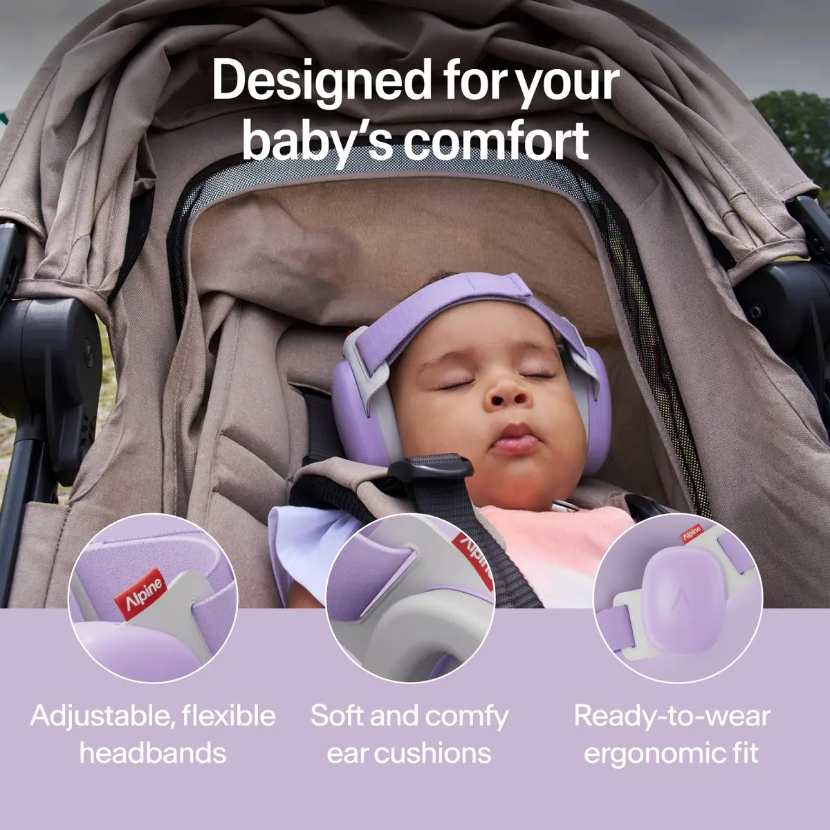 Alpine Hearing Protection Muffy Baby Ear Muffs Noise Reduction | Baby & Toddler Ear Defenders, 24dB, CE & ANSI Certified, Adjustable Headband (up to 4 years) - view 3