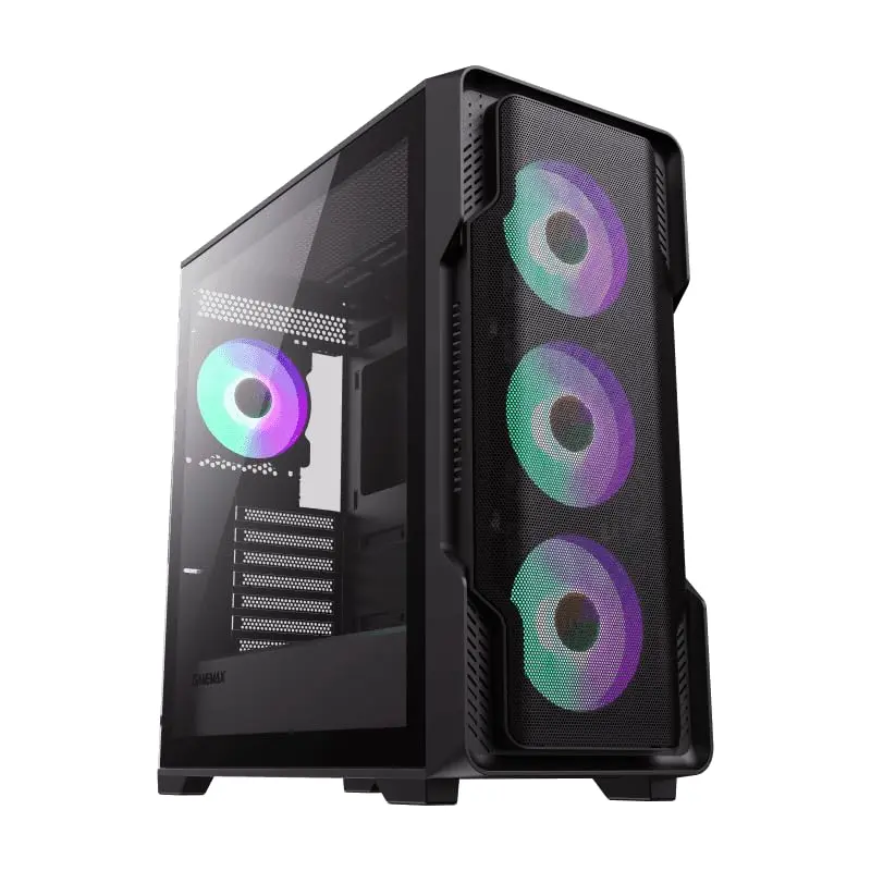 GAMEMAX Siege E-ATX Mid-Tower Gaming Case, Side Tempered Glass Panel, Support 360mm Radiator, 4x120mm ARGB Fans, Black | Extreme Cooling & RGB Lighting - main product image