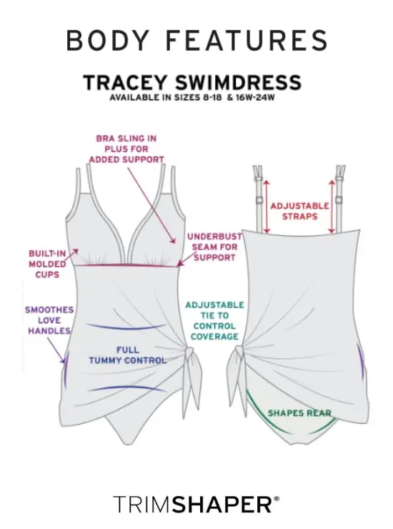 Trimshaper Womens Built-in Tummy Control Tracey Swimdress with Adjustable Side Tie, Funfetti, 10 | Flattering & Supportive Swimwear - view 4