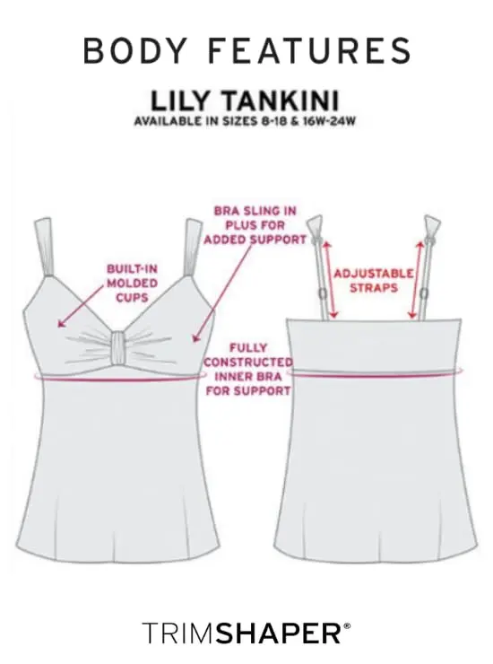Trimshaper Womens Adjustable Lily Swim Tankini with Built-in Bra Support, Primavera, 14 | Supportive, Adjustable, Stylish - view 4