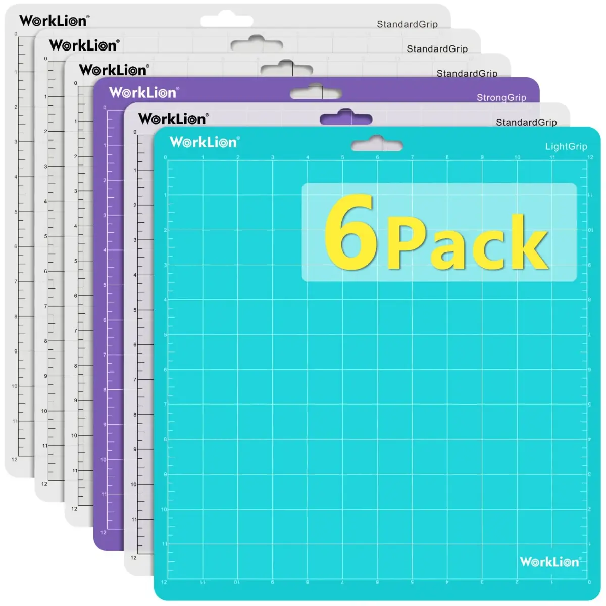 WORKLION Cutting Mat 12x12 Inch (6 Mats) | 4 Standard, 1 Light, 1 Strong Adhesive for Silhouette Cameo - main product image