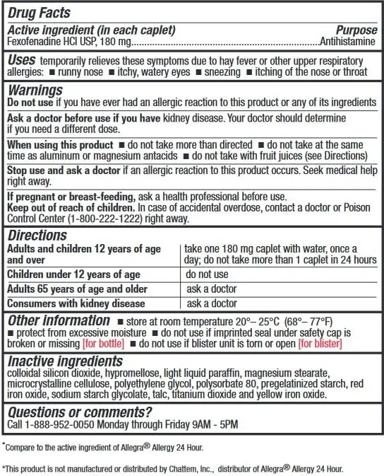 HealthA2Z Fexofenadine 180mg 24-Hour Allergy Relief, Antihistamine, 90 Ct | Indoor & Outdoor Support - view 6
