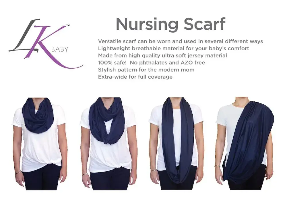 LK Baby 3pk Infinity Nursing Scarf Cover Blue, Grey & Black | Soft Jersey for Breathable Comfort - view 2