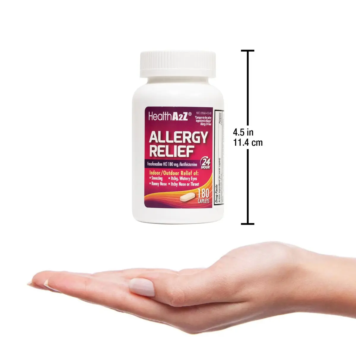 HealthA2Z Allergy Relief Fexofenadine Hydrochloride 180mg 180 Caplets | 24-Hour Non-Drowsy Antihistamine for Indoor & Outdoor Allergies - view 6