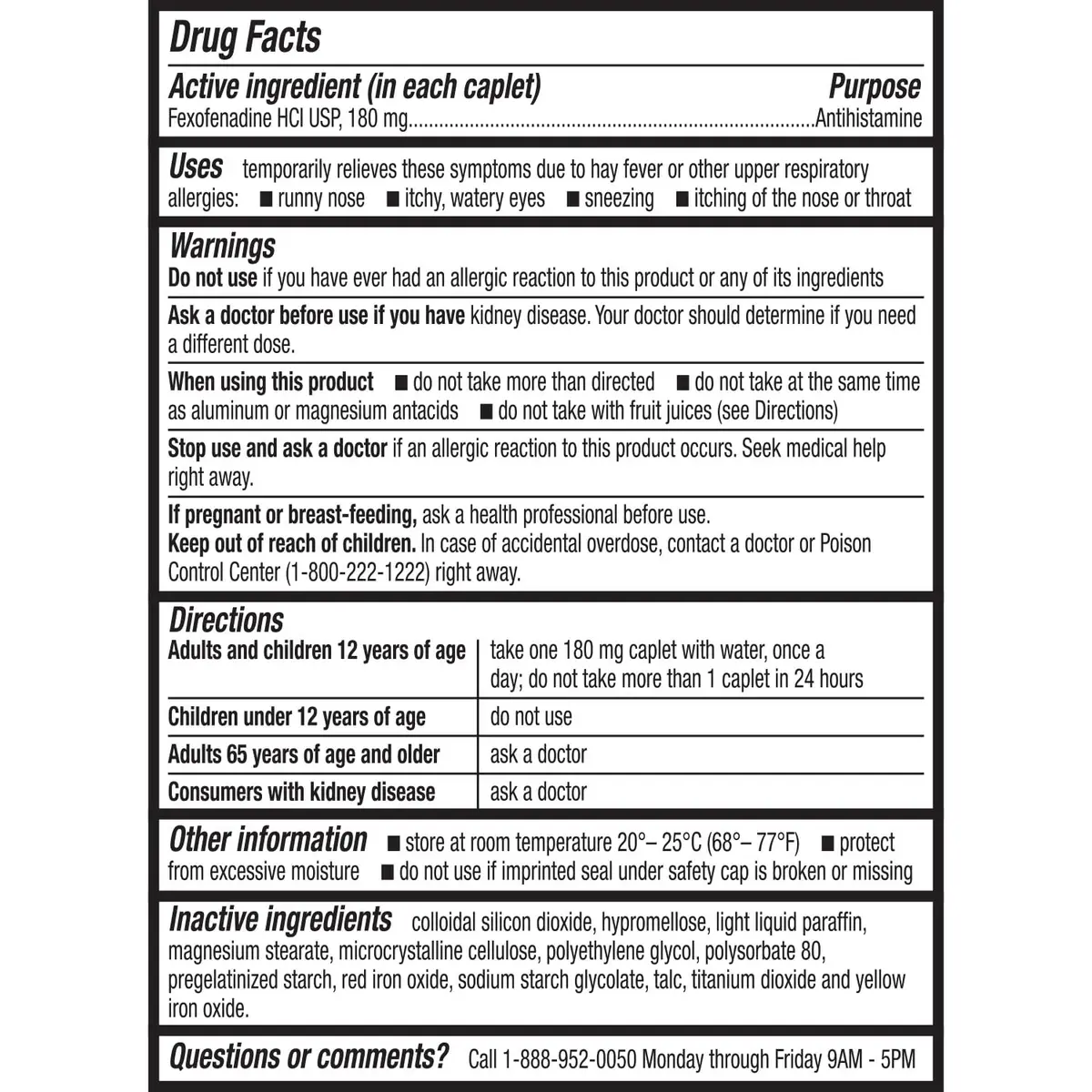 HealthA2Z Allergy Relief Fexofenadine Hydrochloride 180mg 180 Caplets | 24-Hour Non-Drowsy Antihistamine for Indoor & Outdoor Allergies - view 4