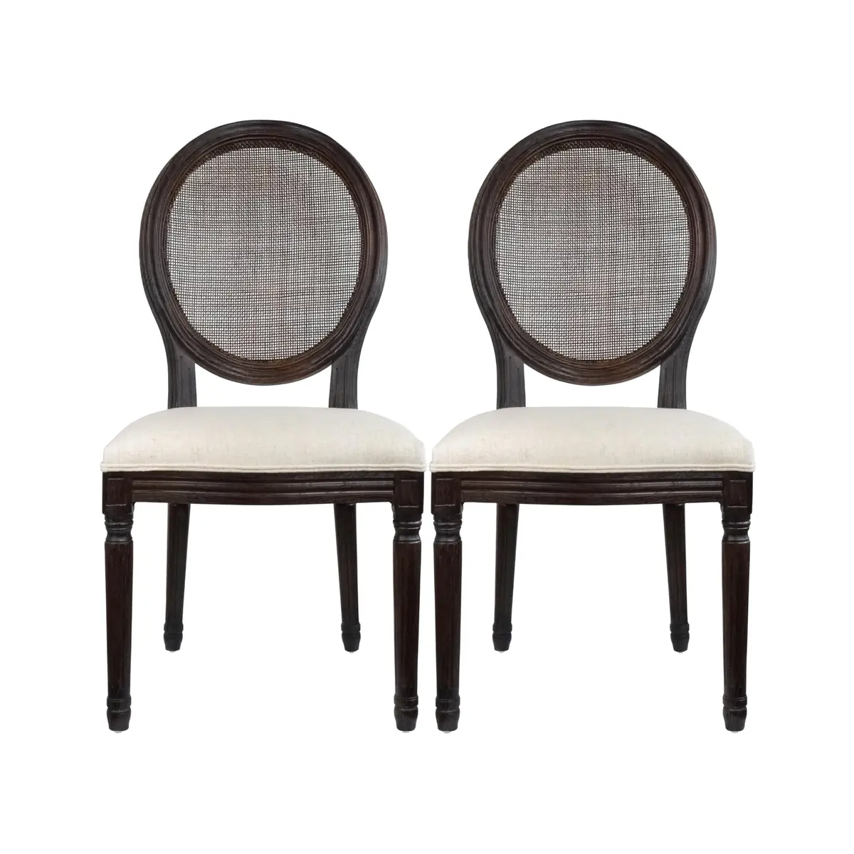 2xhome Set of 2 French Country Dining Chairs | Linen Upholstered Fabric | Rustic Wooden Frame - main product image