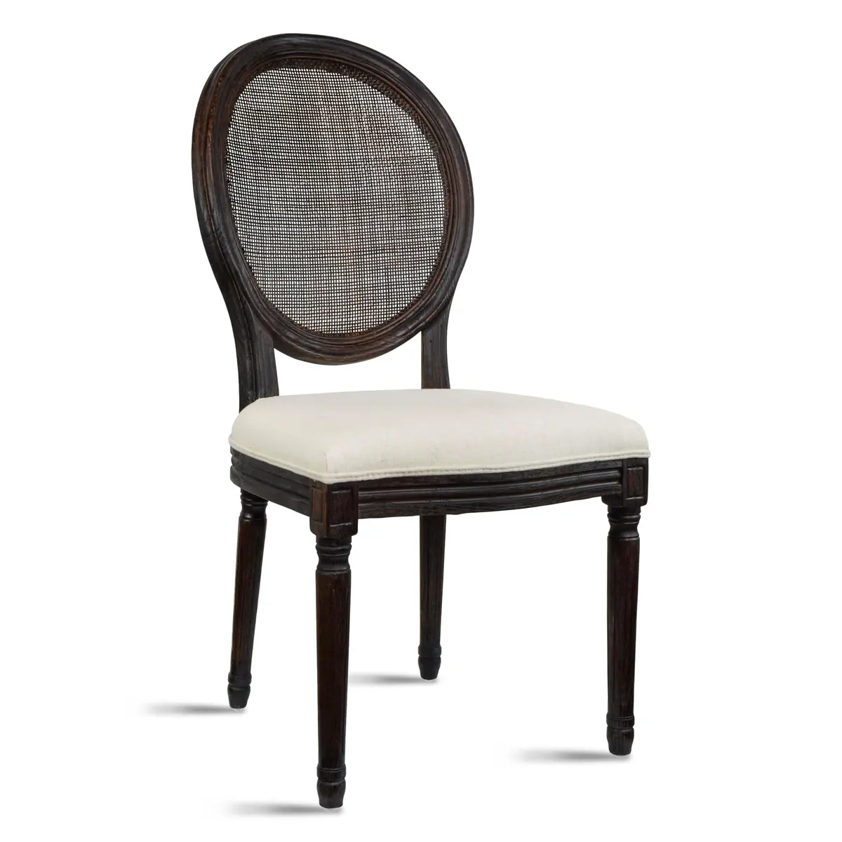 2xhome Set of 2 French Country Dining Chairs | Linen Upholstered Fabric | Rustic Wooden Frame - view 5