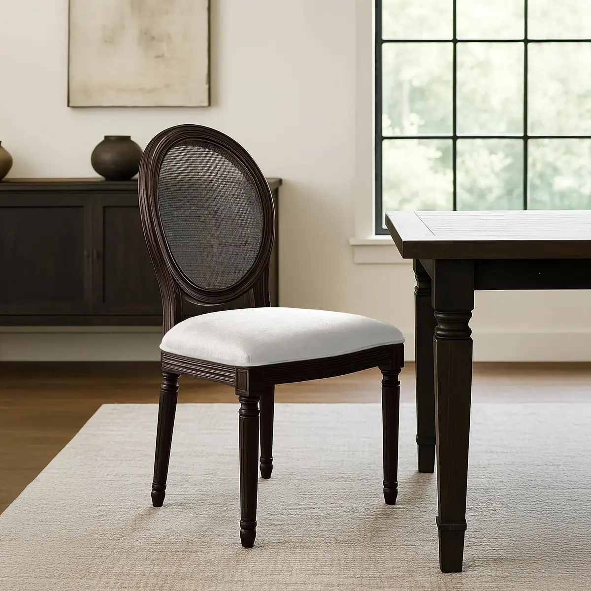 2xhome Set of 2 French Country Dining Chairs | Linen Upholstered Fabric | Rustic Wooden Frame - view 2