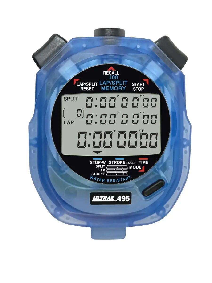 ULTRAK 495 Stopwatch – Blue Professional 100-Lap Digital Timer, Countdown Interval Tracker, Water-Resistant Sports Watch, Chronograph (1 Unit) - main product image