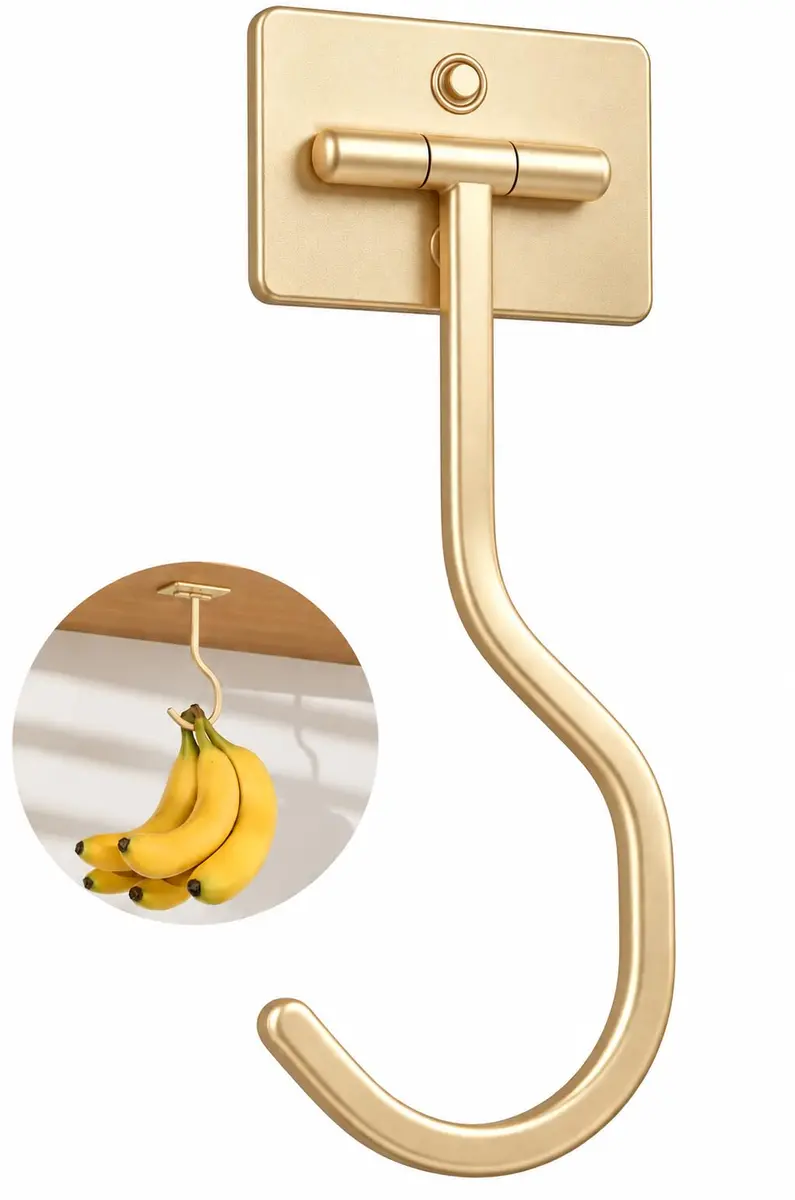 bussdis Adhesive Banana Hook Under Cabinet | Space-Saving, Magnetic, Gold - main product image