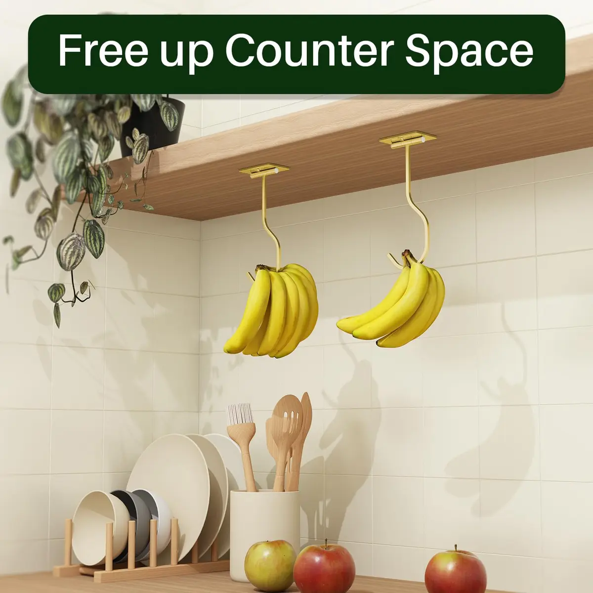 bussdis Adhesive Banana Hook Under Cabinet | Space-Saving, Magnetic, Gold - view 6