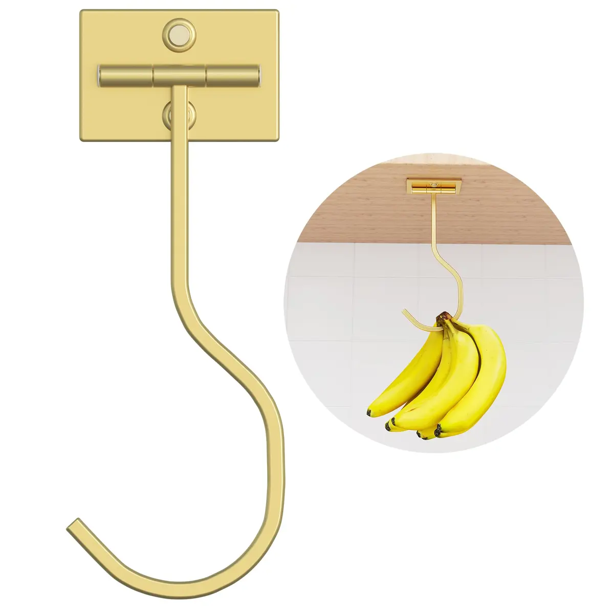 bussdis Adhesive Banana Hook Under Cabinet | Space-Saving, Magnetic, Gold - view 8