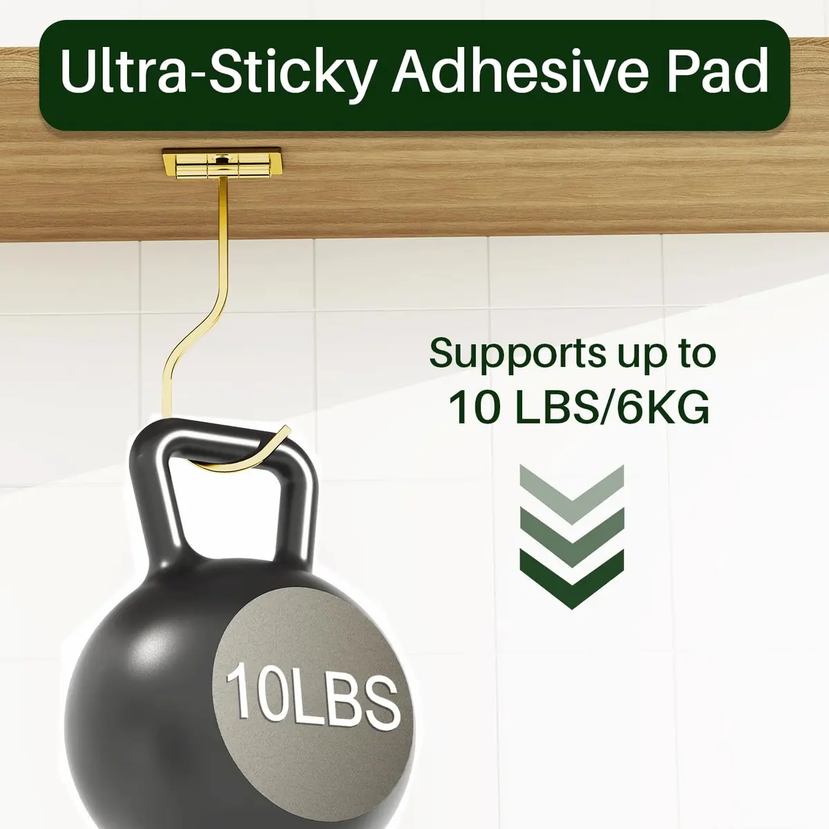bussdis Adhesive Banana Hook Under Cabinet | Space-Saving, Magnetic, Gold - view 3