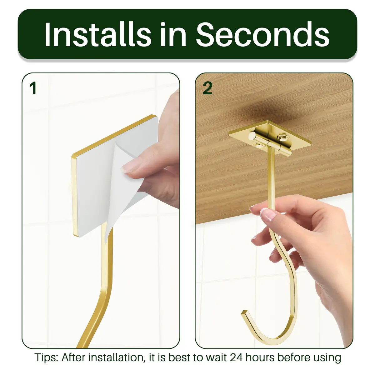 bussdis Adhesive Banana Hook Under Cabinet | Space-Saving, Magnetic, Gold - view 4