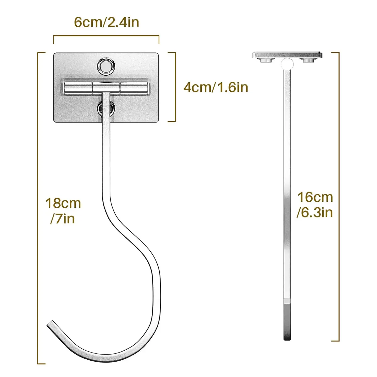 bussdis Silver 1 Pack Storage Hook | Heavy Duty Stainless Steel, Foldable, 13lb Capacity, Magnetic, Under Cabinet (70-120 chars) - view 2