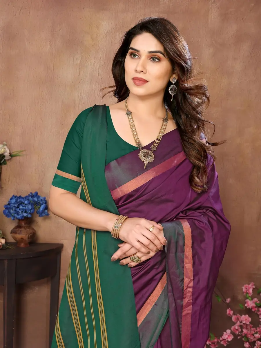 VJ Fashion Kerala Silk Blend Saree With Blouse Piece, Wine, 5.5m Saree + 0.8m Blouse - view 5