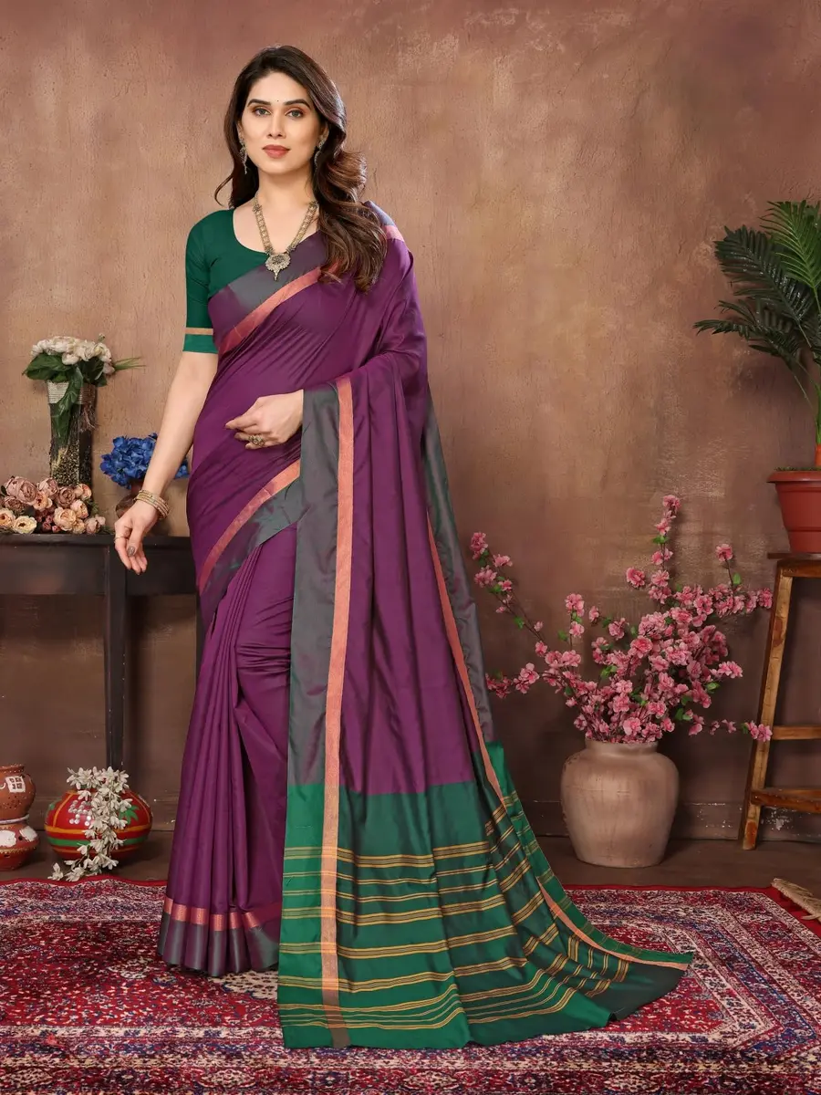 VJ Fashion Kerala Silk Blend Saree With Blouse Piece, Wine, 5.5m Saree + 0.8m Blouse - view 6