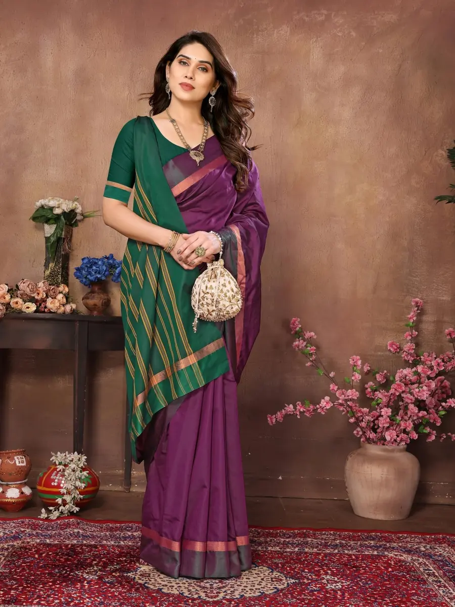 VJ Fashion Kerala Silk Blend Saree With Blouse Piece, Wine, 5.5m Saree + 0.8m Blouse - view 2