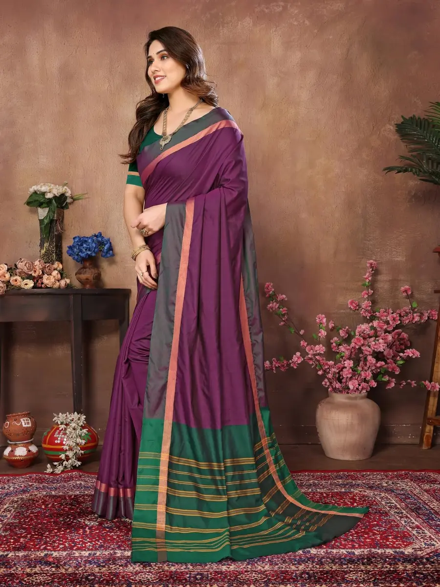 VJ Fashion Kerala Silk Blend Saree With Blouse Piece, Wine, 5.5m Saree + 0.8m Blouse - view 3