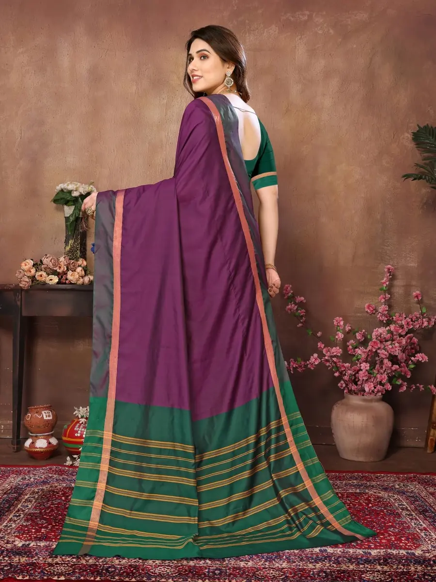 VJ Fashion Kerala Silk Blend Saree With Blouse Piece, Wine, 5.5m Saree + 0.8m Blouse - view 4