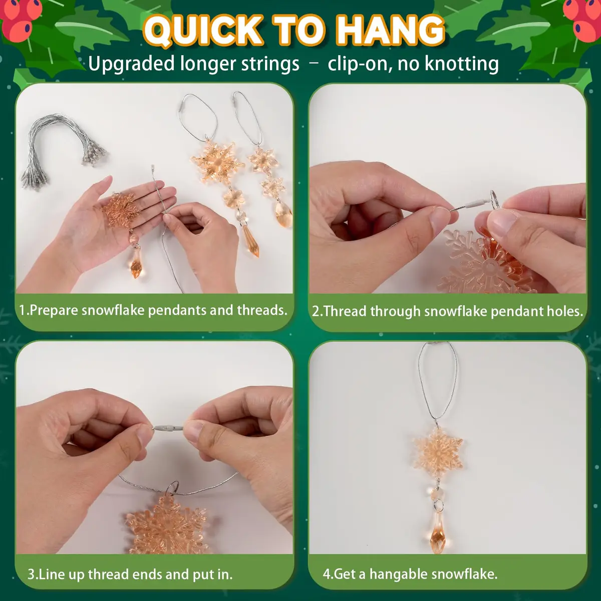 GuassLee Crystal Ornaments for Christmas Tree Winter Wonderland Decorations 20 pcs (0.222 kg) | Sparkling Champagne Acrylic Icicle & Snowflake Drops - view 8