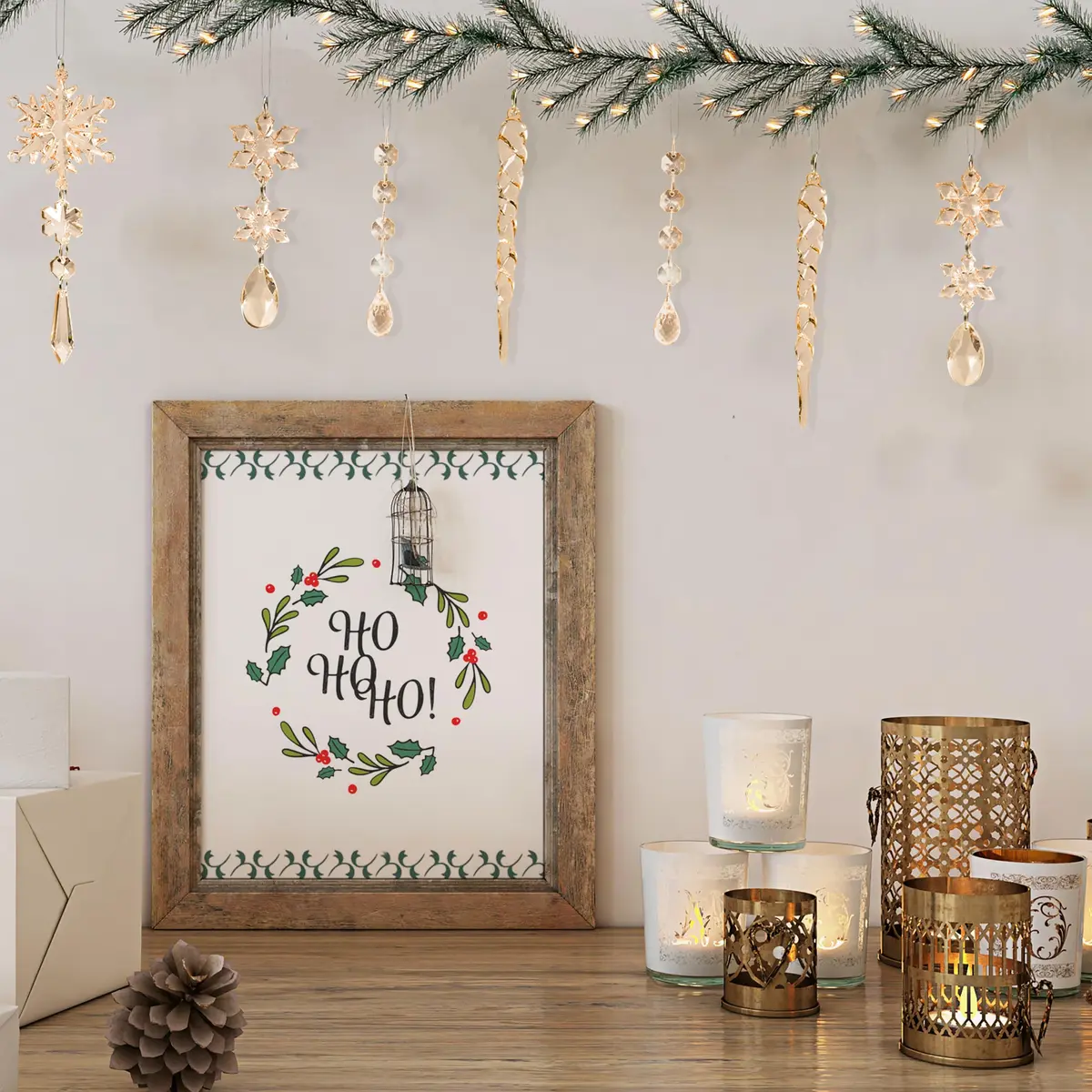 GuassLee Crystal Ornaments for Christmas Tree Winter Wonderland Decorations 20 pcs (0.222 kg) | Sparkling Champagne Acrylic Icicle & Snowflake Drops - view 4