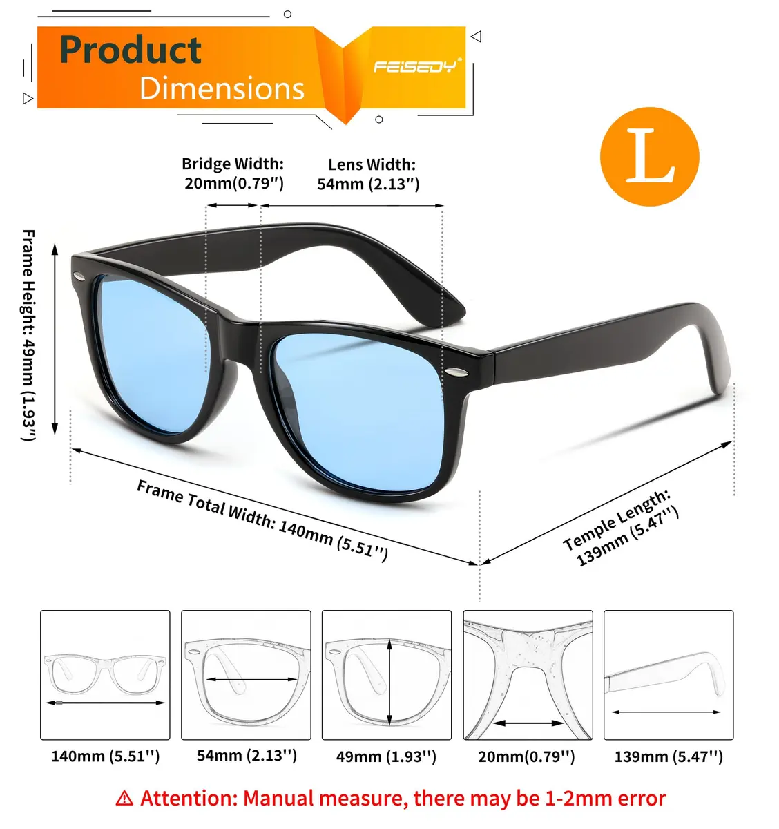 FEISEDY Classic Square Retro Polarized Sunglasses for Women & Men | 54mm Lens Width - view 7