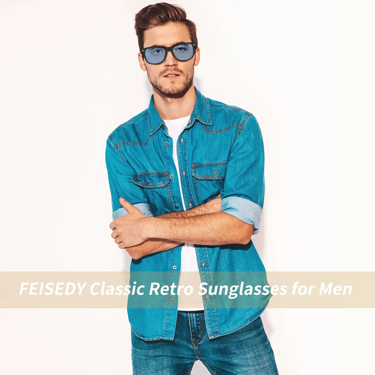 FEISEDY Classic Square Retro Polarized Sunglasses for Women & Men | 54mm Lens Width - view 2