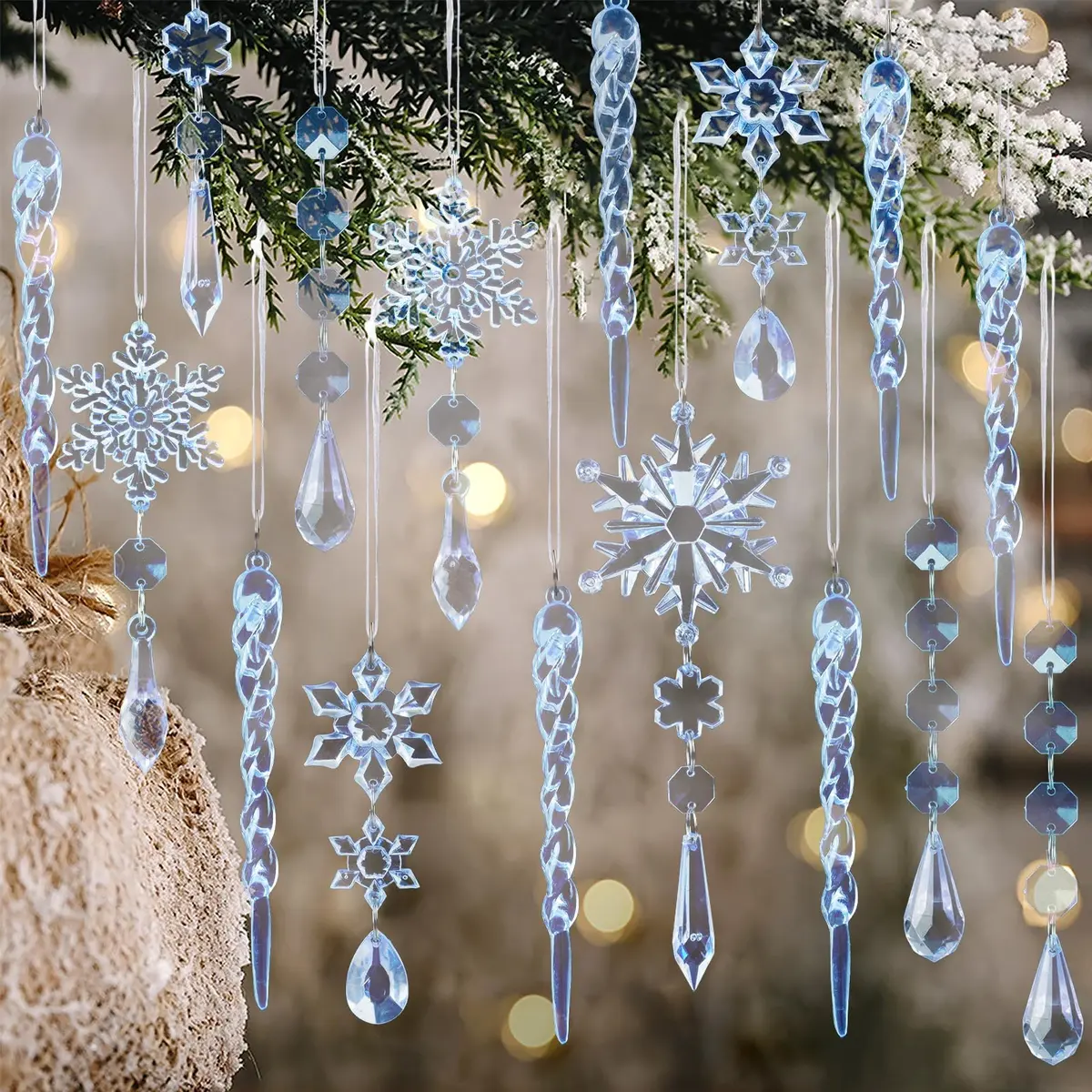 GuassLee Crystal Ornaments for Christmas Tree Winter Wonderland Decorations 20 pcs (0.23 kg) | Shatterproof Acrylic Hanging Pendants - main product image