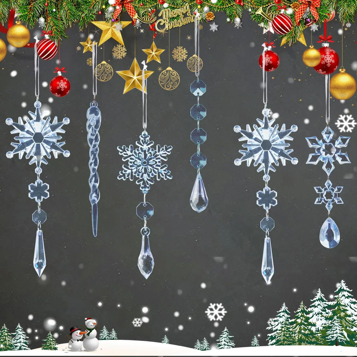 GuassLee Crystal Ornaments for Christmas Tree Winter Wonderland Decorations 20 pcs (0.23 kg) | Shatterproof Acrylic Hanging Pendants - view 6