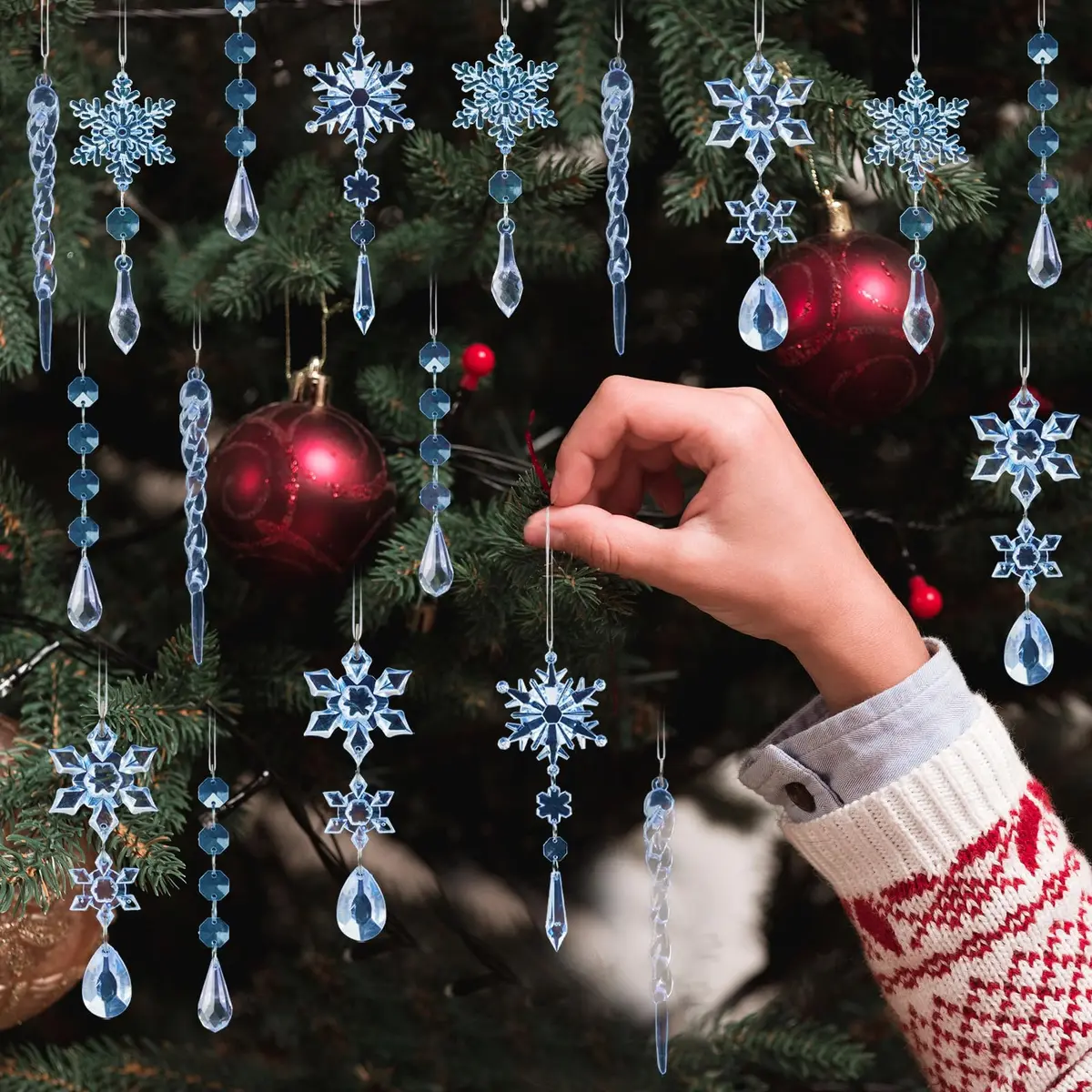 GuassLee Crystal Ornaments for Christmas Tree Winter Wonderland Decorations 20 pcs (0.23 kg) | Shatterproof Acrylic Hanging Pendants - view 2