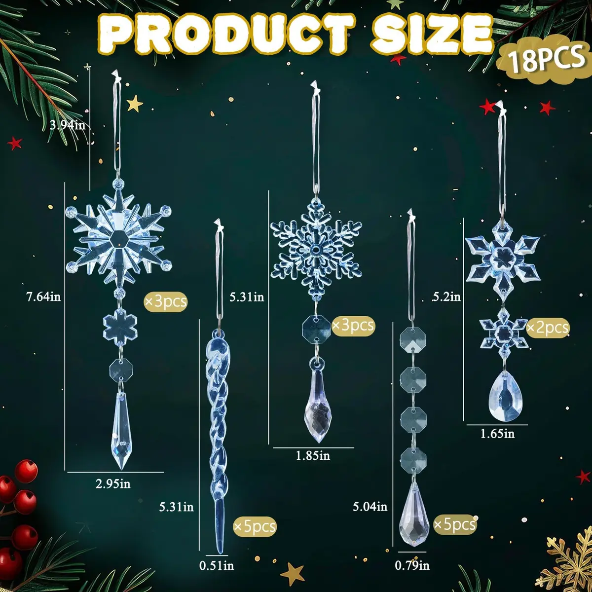 GuassLee Crystal Ornaments for Christmas Tree Winter Wonderland Decorations 20 pcs (0.23 kg) | Shatterproof Acrylic Hanging Pendants - view 3