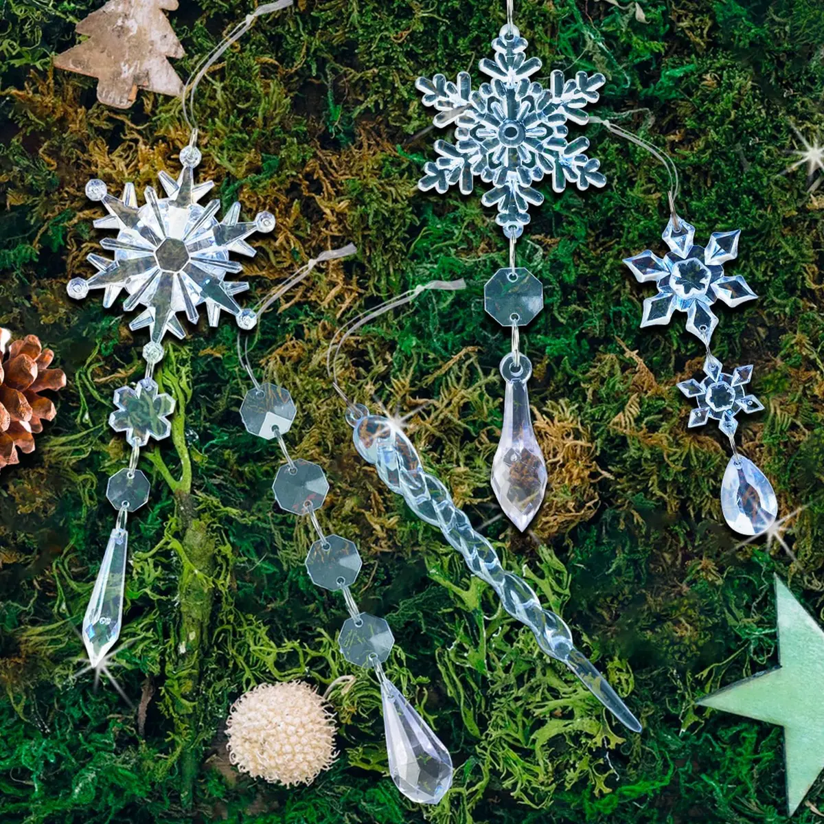 GuassLee Crystal Ornaments for Christmas Tree Winter Wonderland Decorations 20 pcs (0.23 kg) | Shatterproof Acrylic Hanging Pendants - view 4