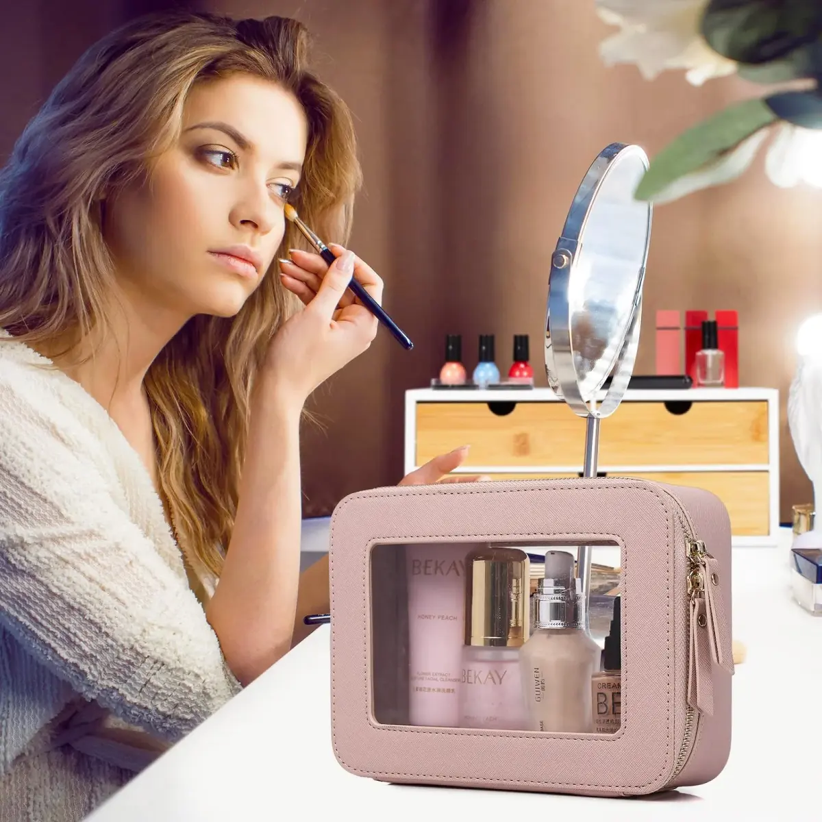 Pinkmik A4/Pink Clear Makeup Bag Set - Medium & Mini Sizes | TSA Approved Travel Cosmetic Case - view 3