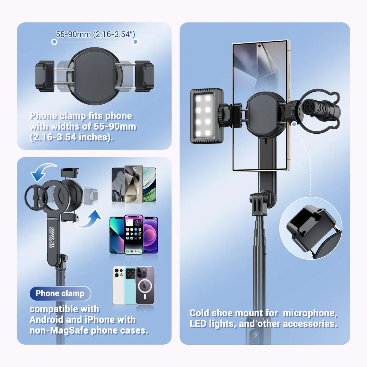 JJC Magnetic Phone Tripod Selfie Stick 40.9" | Extendable Cell Phone Stand for iPhone 17 16 15 14 13 12 MagSafe - view 5