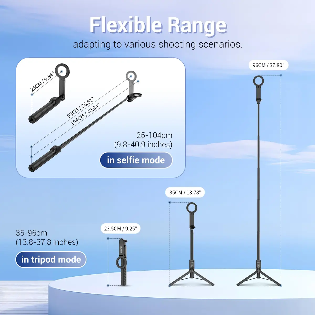 JJC Magnetic Phone Tripod Selfie Stick 40.9" | Extendable Cell Phone Stand for iPhone 17 16 15 14 13 12 MagSafe - view 7