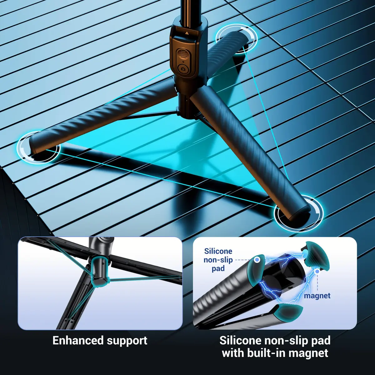 JJC Magnetic Phone Tripod Selfie Stick 40.9" | Extendable Cell Phone Stand for iPhone 17 16 15 14 13 12 MagSafe - view 8