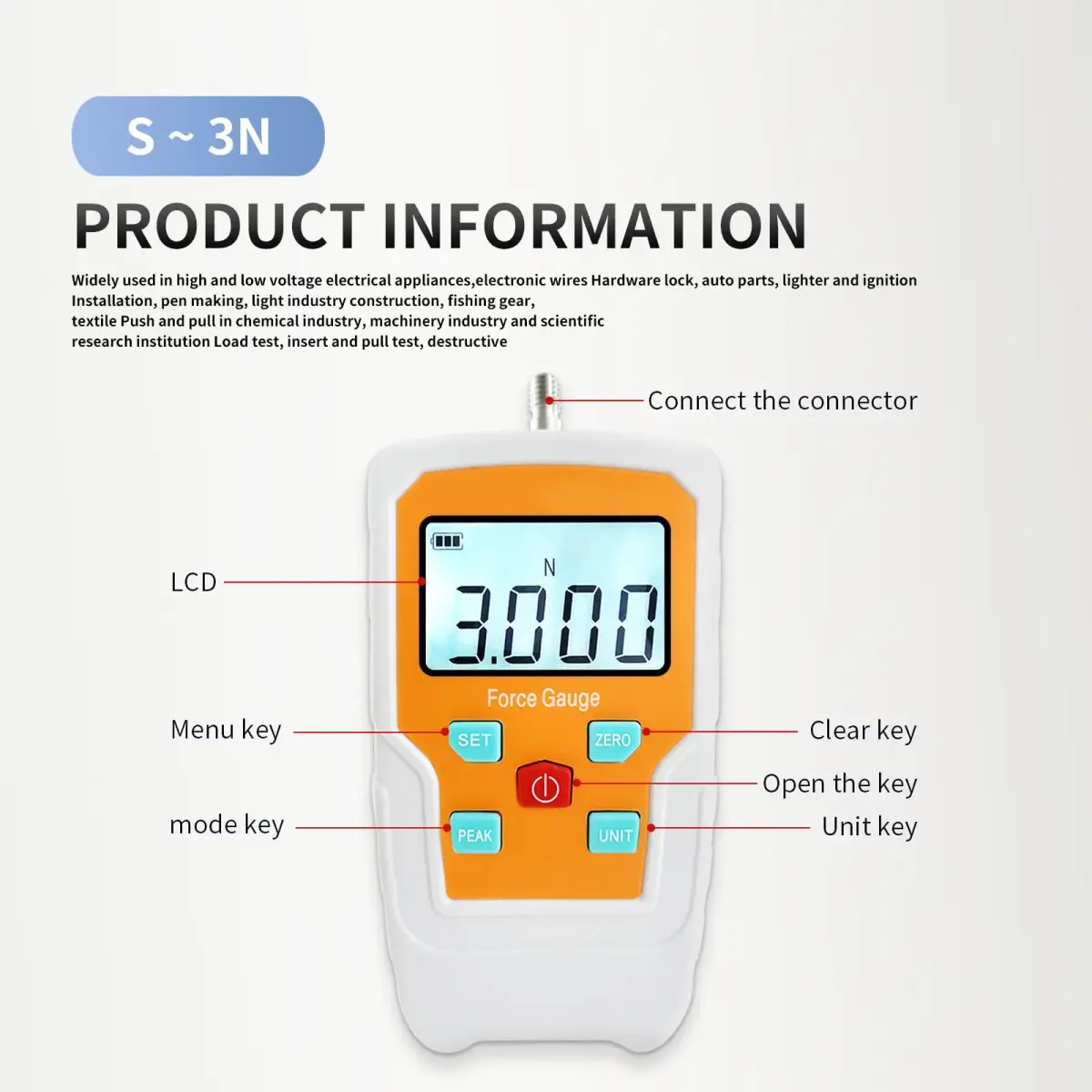 Soonkoda Digital Force Gauge 3N (0.65lb) | Precision Push Pull Meter for Destructive Testing - view 2