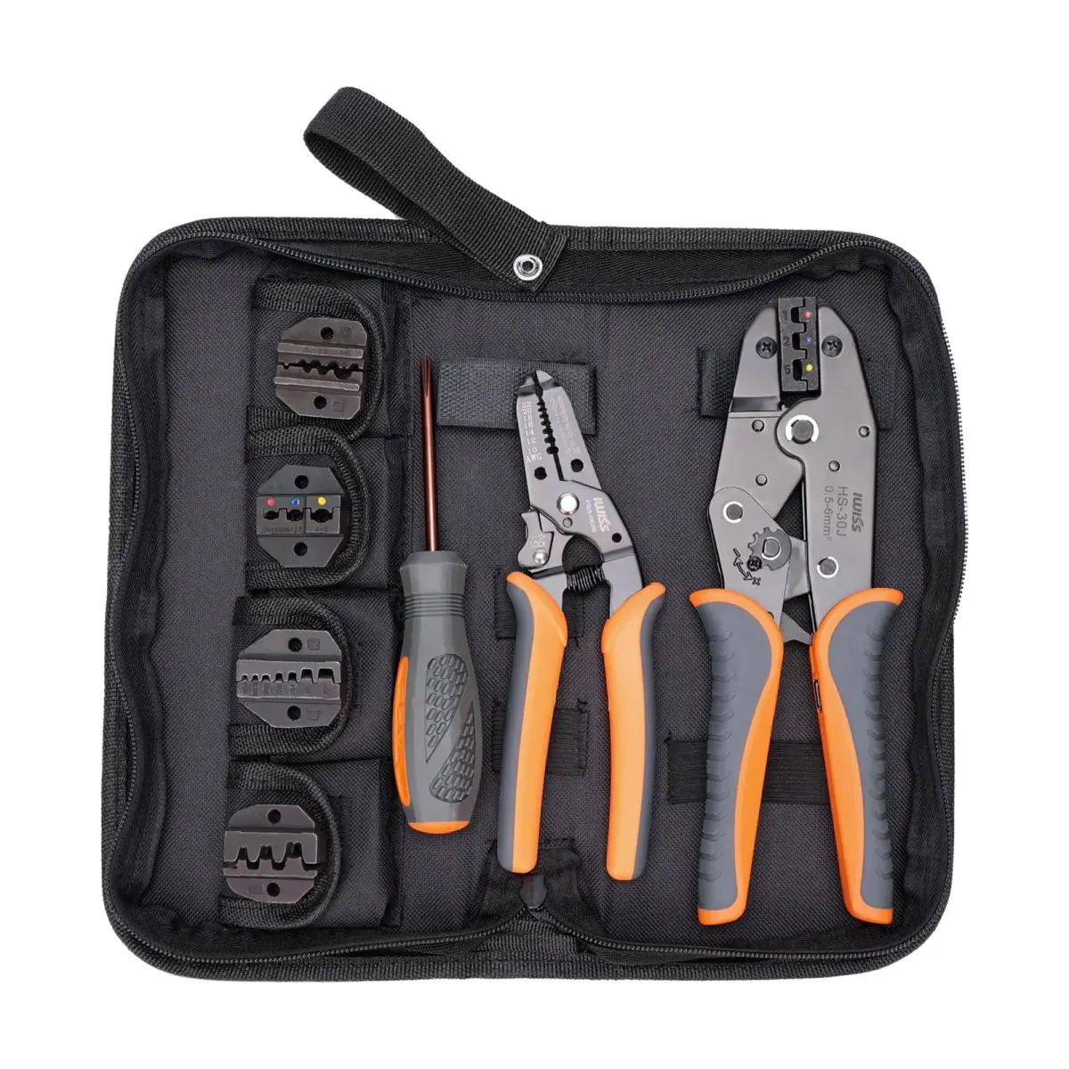 IWISS Ratchet Wire Crimping Tool Set with 5 Jaws & Wire Stripper | AWG 20-10 Crimping Pliers for Insulated & Non-Insulated Terminals - main product image