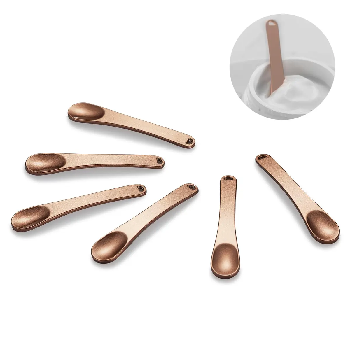 Tekson Metal Cosmetic Spatula Set 6 Pieces (2.36" x 0.47") | Reusable Makeup Beauty Spoons for Cream, Lotions, Moisturizers - main product image