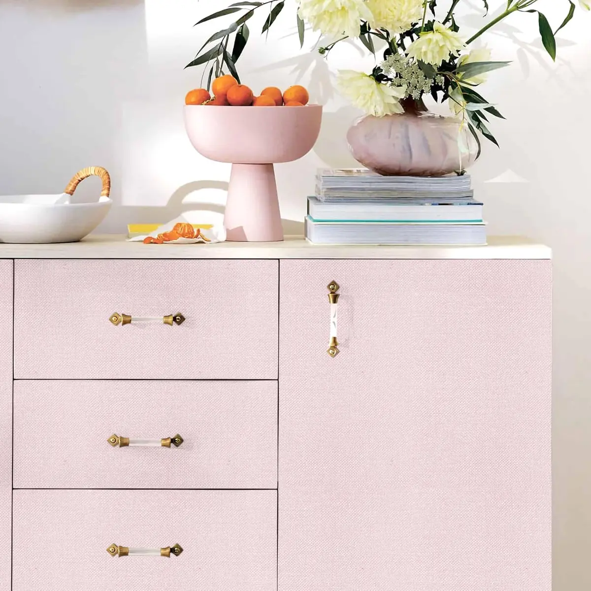 lenify Pink Peel and Stick Wallpaper Grasscloth Paper 15.7in x 196.8in | Vintage Linen Style, Waterproof, Easy to Install - view 4