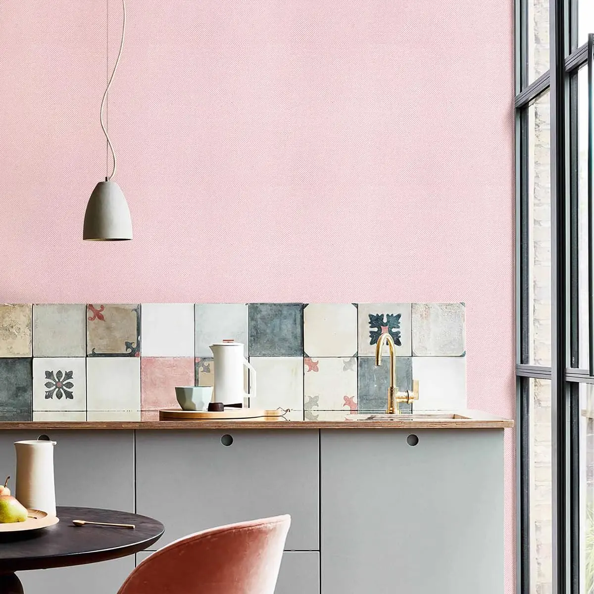 lenify Pink Peel and Stick Wallpaper Grasscloth Paper 15.7in x 196.8in | Vintage Linen Style, Waterproof, Easy to Install - view 3