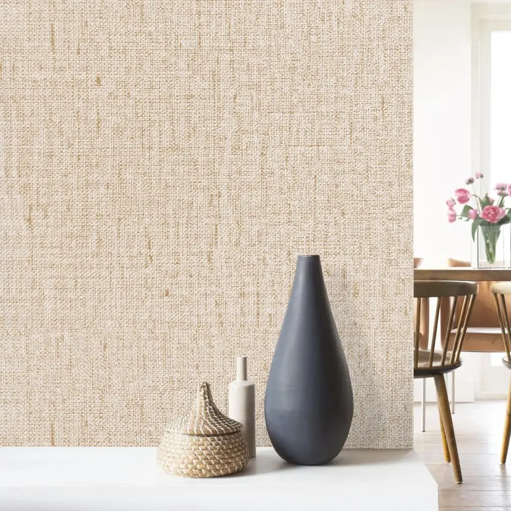 lenify Beige Grasscloth Peel and Stick Wallpaper Textured 40cm x 500cm (15.7in x 196.8in) | Vintage Linen Style for Indian Homes - view 3