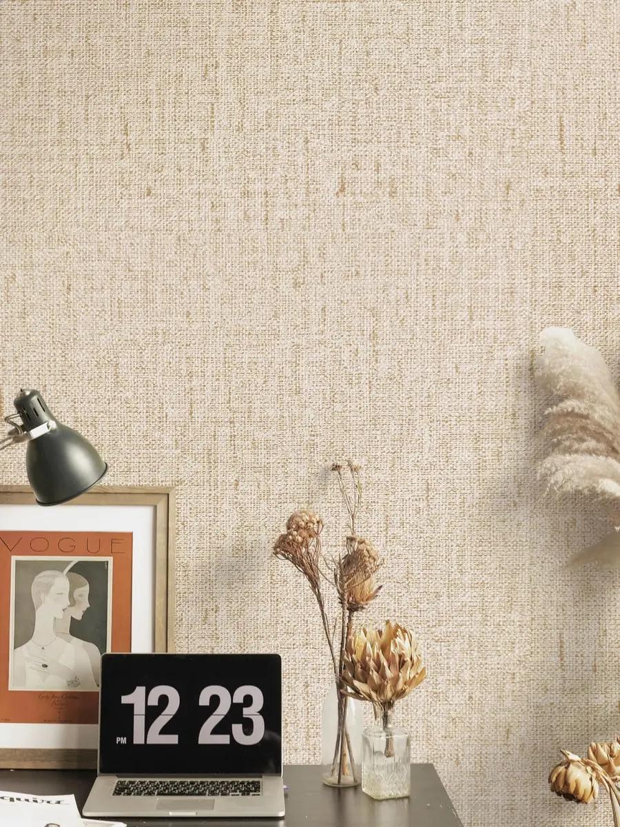 lenify Beige Grasscloth Peel and Stick Wallpaper Textured 40.4cm x 1000cm (15.7in x 393.7in) | Vintage Linen Style for Bedrooms & Living Rooms - view 2