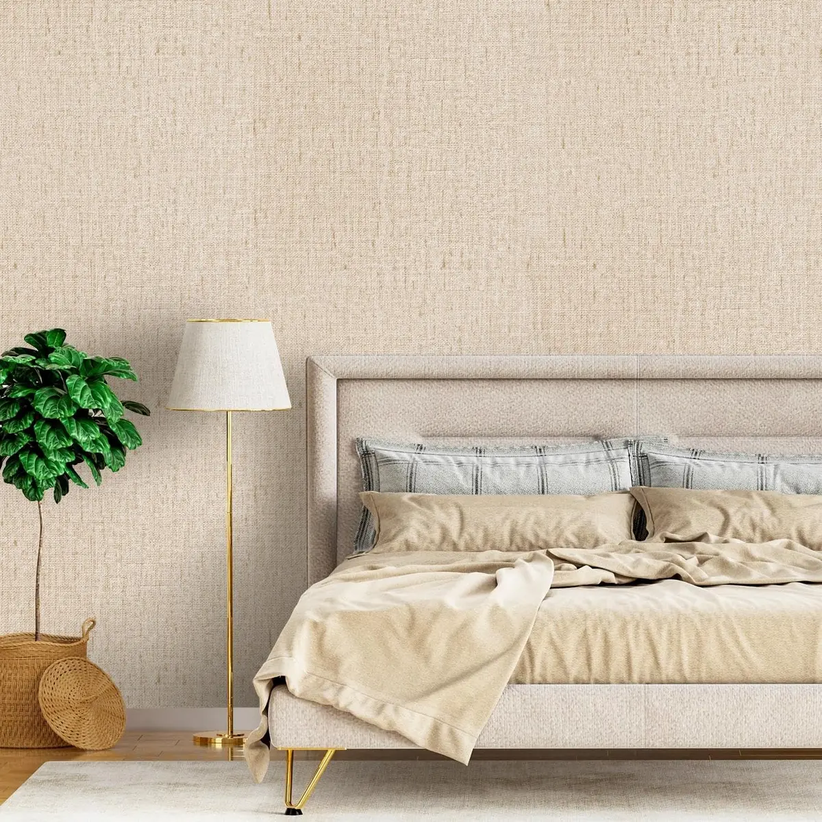 lenify Beige Grasscloth Peel and Stick Wallpaper Textured 40cm x 300cm | Vintage Linen Style for Indian Homes - view 4