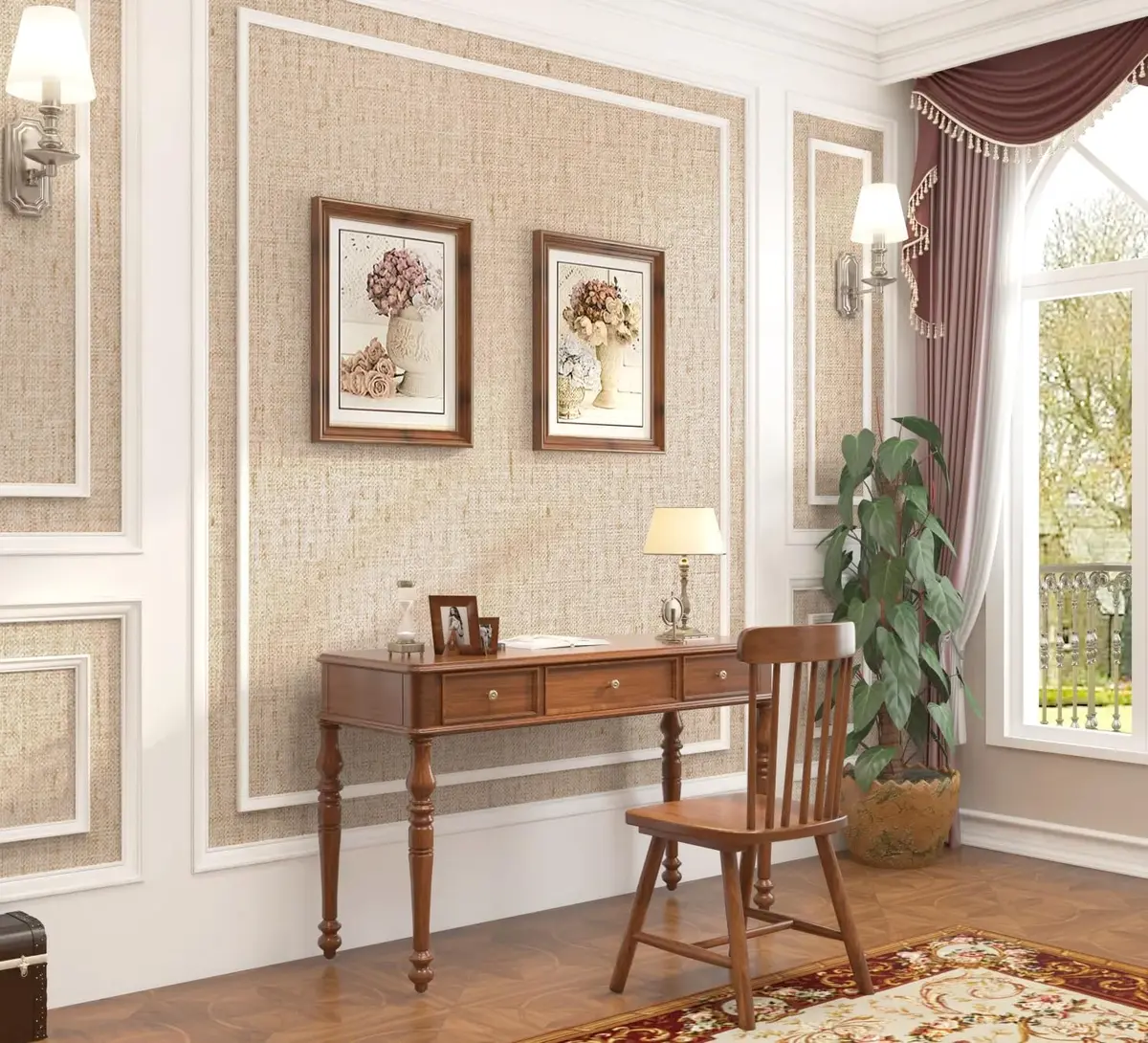 lenify Beige Grasscloth Peel and Stick Wallpaper Textured 40cm x 300cm | Vintage Linen Style for Indian Homes - view 8