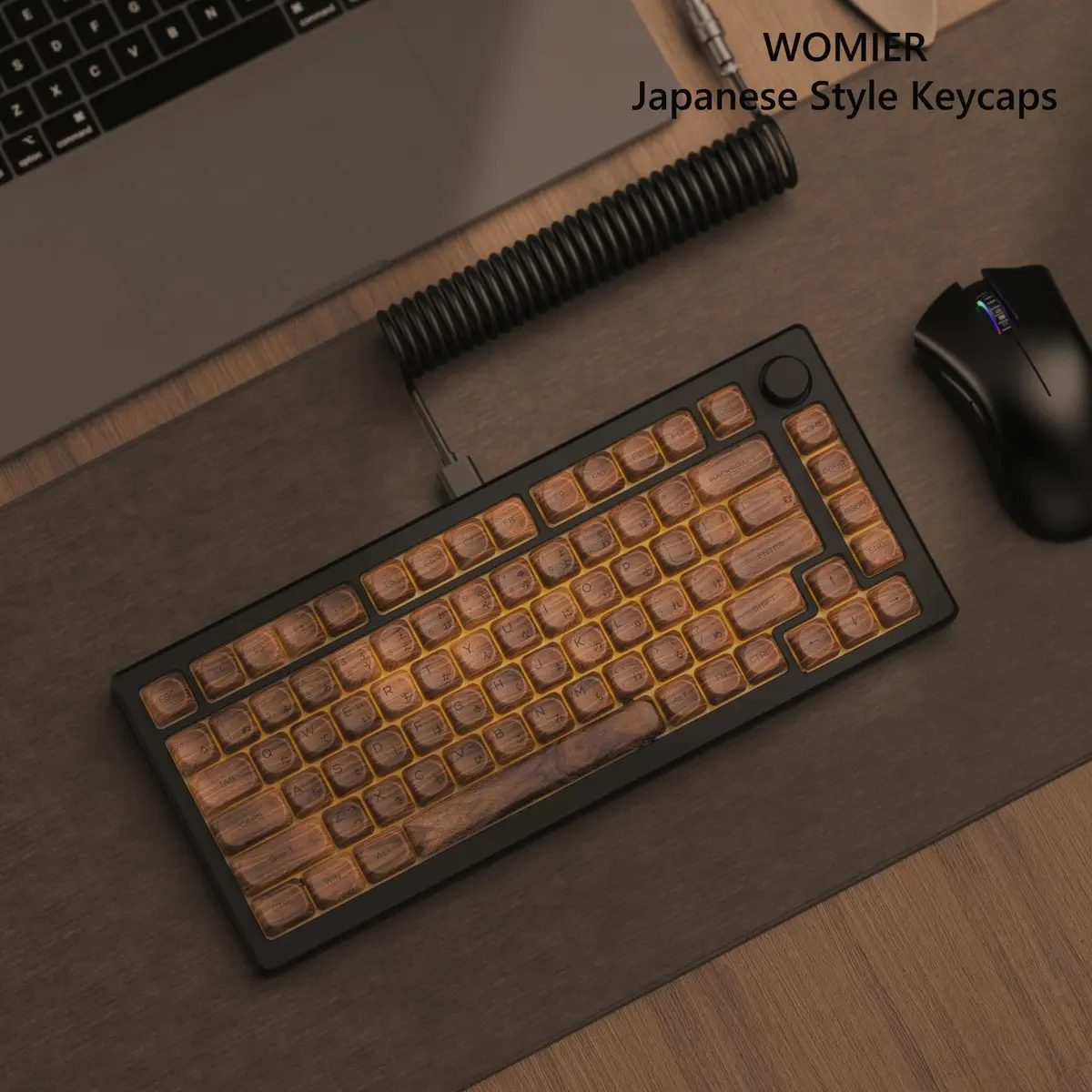 Womier Retro Walnut MOA PBT Keycaps Japanese Custom Keyboard Keycap Set for Mechanical Keyboards - 75% Layout, M-Brown - view 4